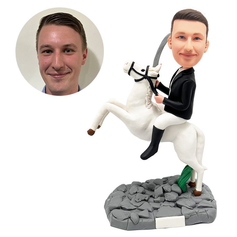 custom bobblehead man riding on a horse