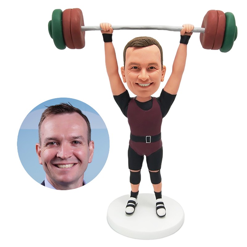 custom made bobblehead man weightlifting fitness