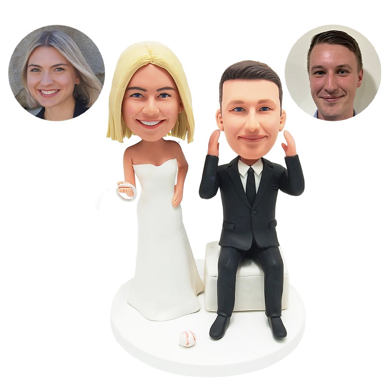 bobble head figurine wedding couple making special gestures