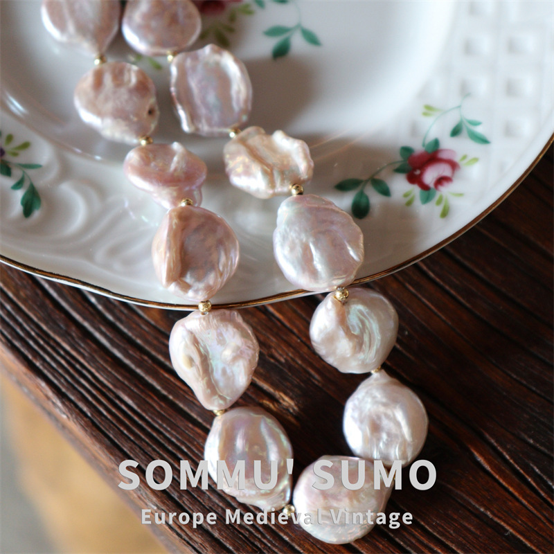 Chic RetroVibe Natural Baroque shaped pearl necklace gold foil painted earrings set