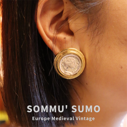 Chic RetroVibe Hercules antique coin necklace portrait antique pendant Baroque pearl earrings