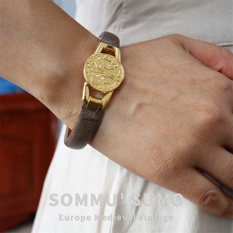 Chic RetroVibe Cowhide open vintage butterfly gold coin bracelet