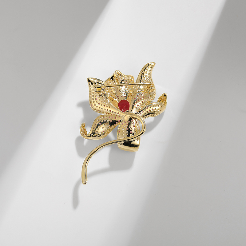 Elegant Copper Zircon Lily Brooch