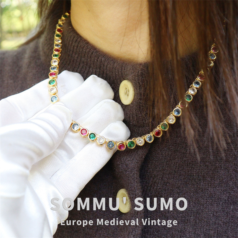 Chic Retrovibe Retro Color Full Diamond Necklace