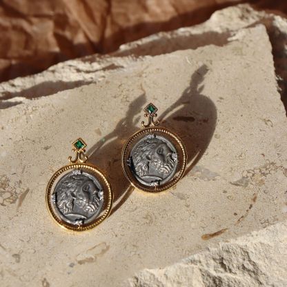 Chic RetroVibe Lucky God Rotatable Embossed Antique Coin Earrings