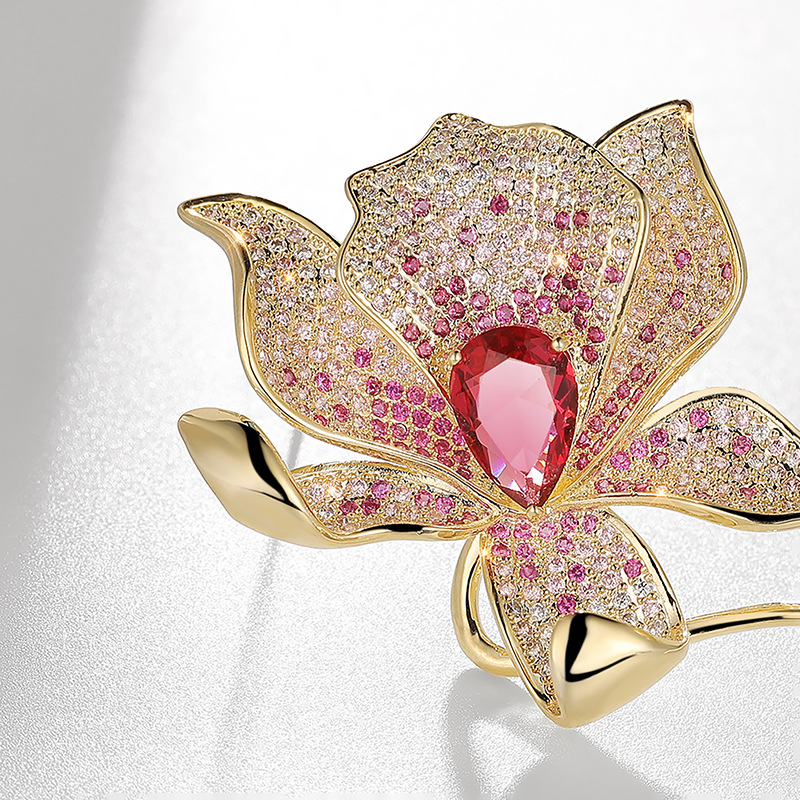 Elegant Copper Zircon Lily Brooch