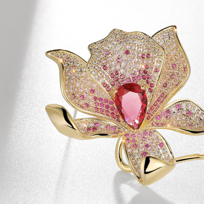Elegant Copper Zircon Lily Brooch