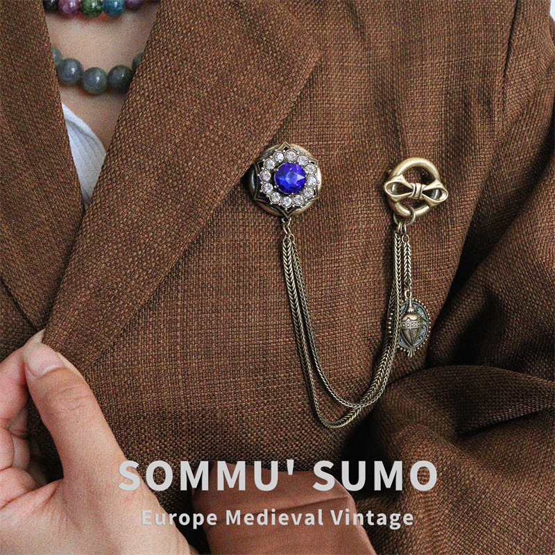 Chic Retrovibe Vintage Precious Stone Flower Double Pin Brooch