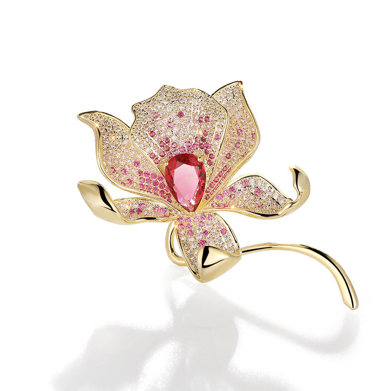 Elegant Copper Zircon Lily Brooch