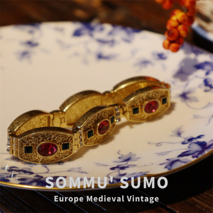 Chic Retrovibe Vintage Red Crystal Palace Sense Brace Lace Bracelet