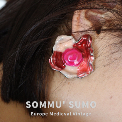 Chic RetroVibe Heavy Industry Enamel Color-Blocking Flower Earrings