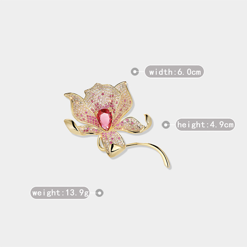 Elegant Copper Zircon Lily Brooch