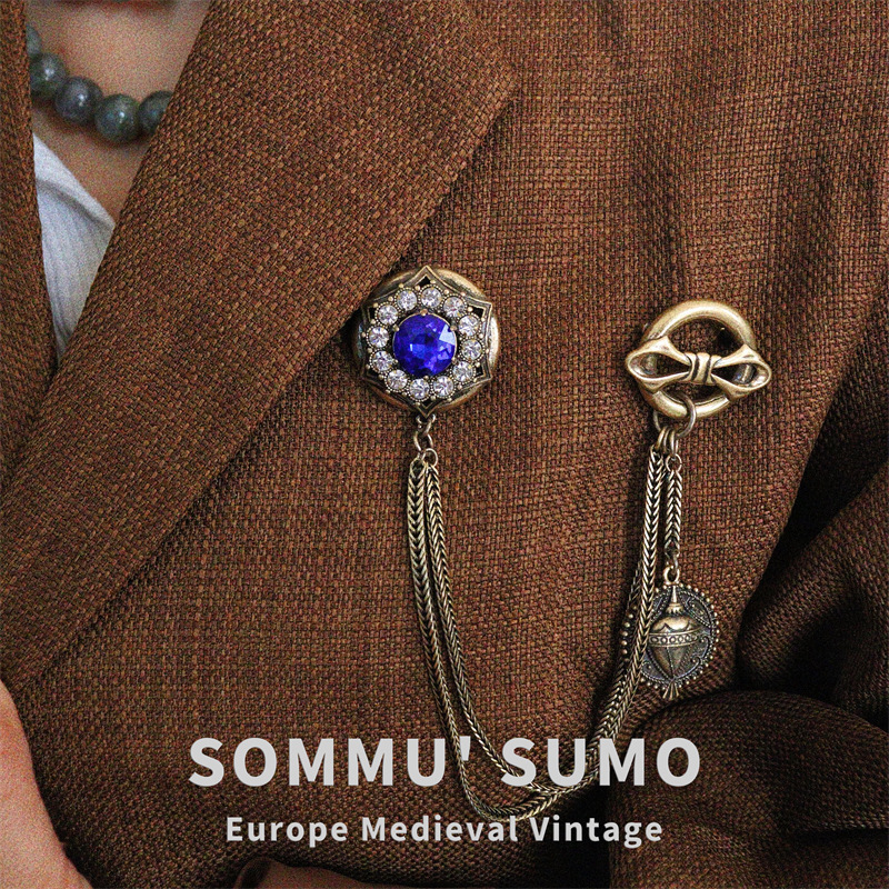 Chic Retrovibe Vintage Precious Stone Flower Double Pin Brooch