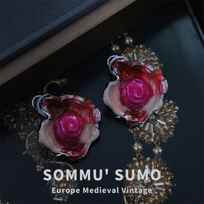 Chic RetroVibe Heavy Industry Enamel Color-Blocking Flower Earrings