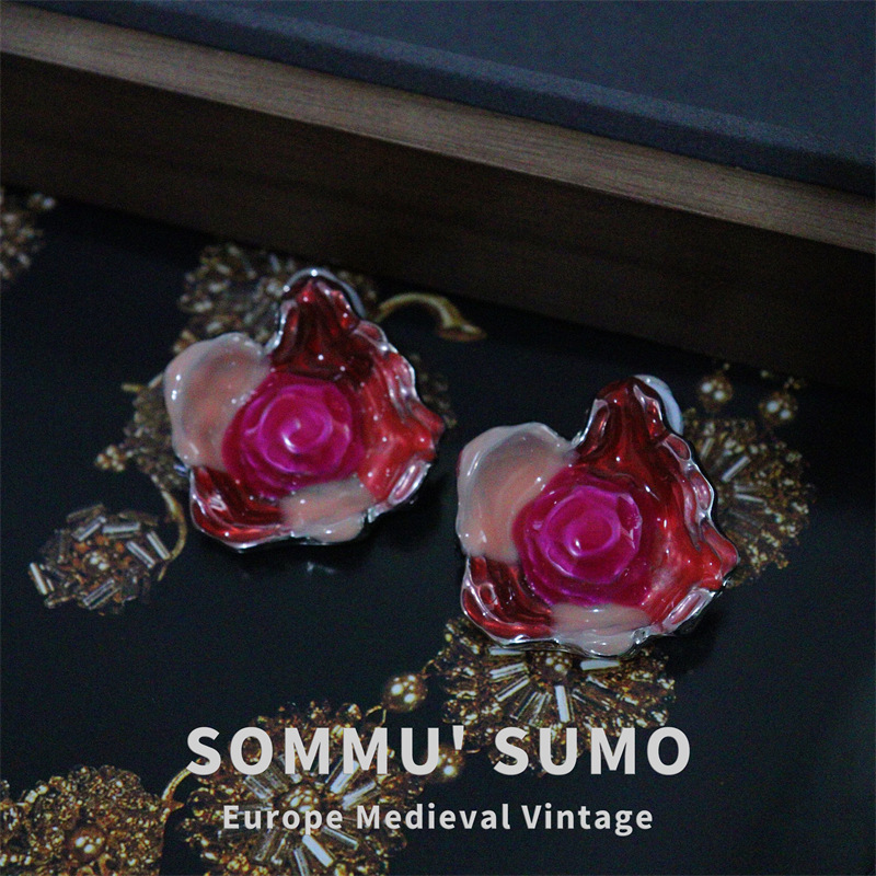 Chic RetroVibe Heavy Industry Enamel Color-Blocking Flower Earrings