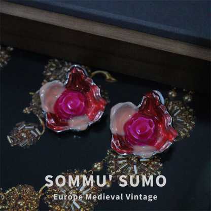 Chic RetroVibe Heavy Industry Enamel Color-Blocking Flower Earrings