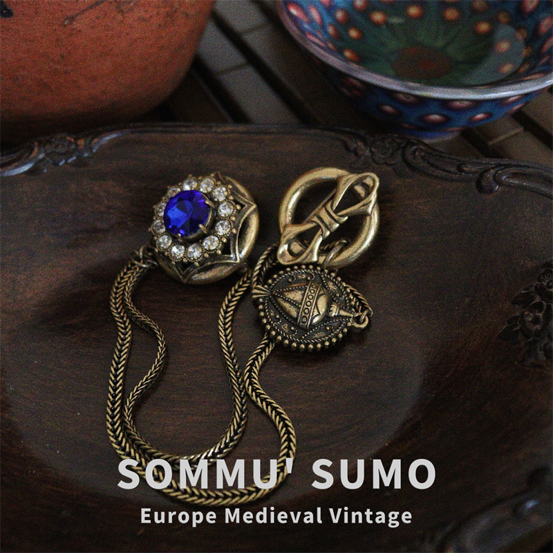 Chic Retrovibe Vintage Precious Stone Flower Double Pin Brooch