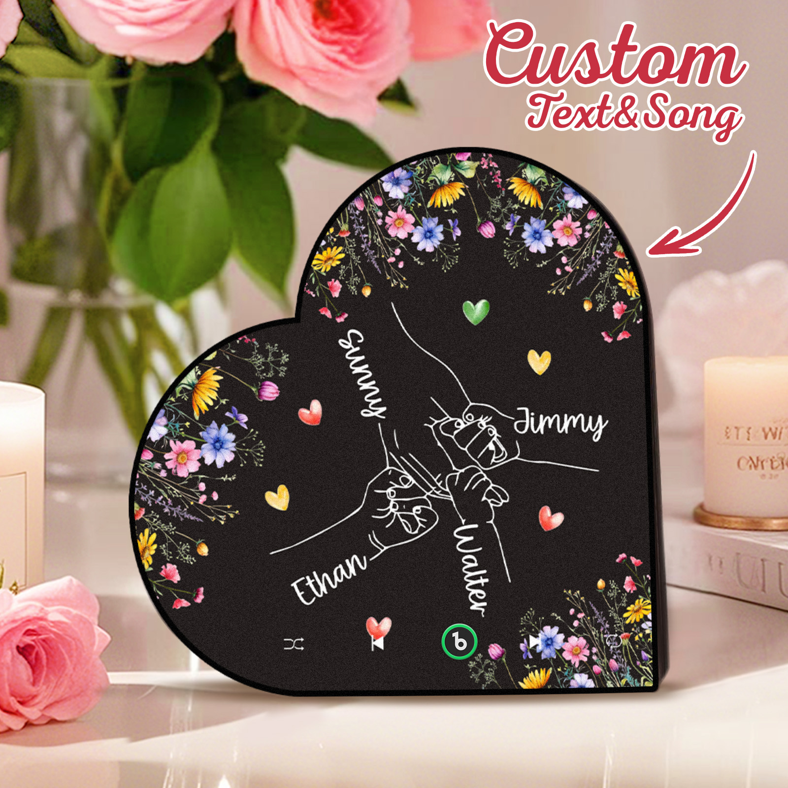 Custom Music Fridge Magnet With Kids Name Mother's Day Gifts Custom Heart Frame Album Fridge Magnet Gift for Mom Grandma