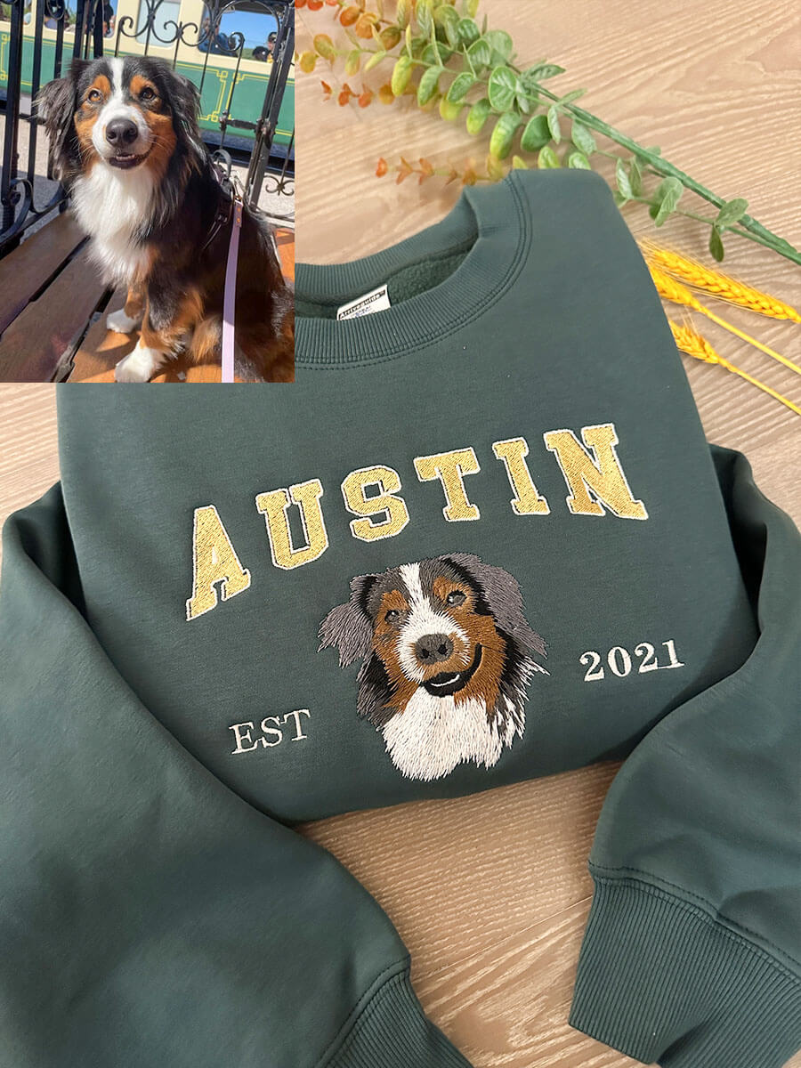 Custom Embroidered Sweatshirt With Pet Portrait Deplove Limited