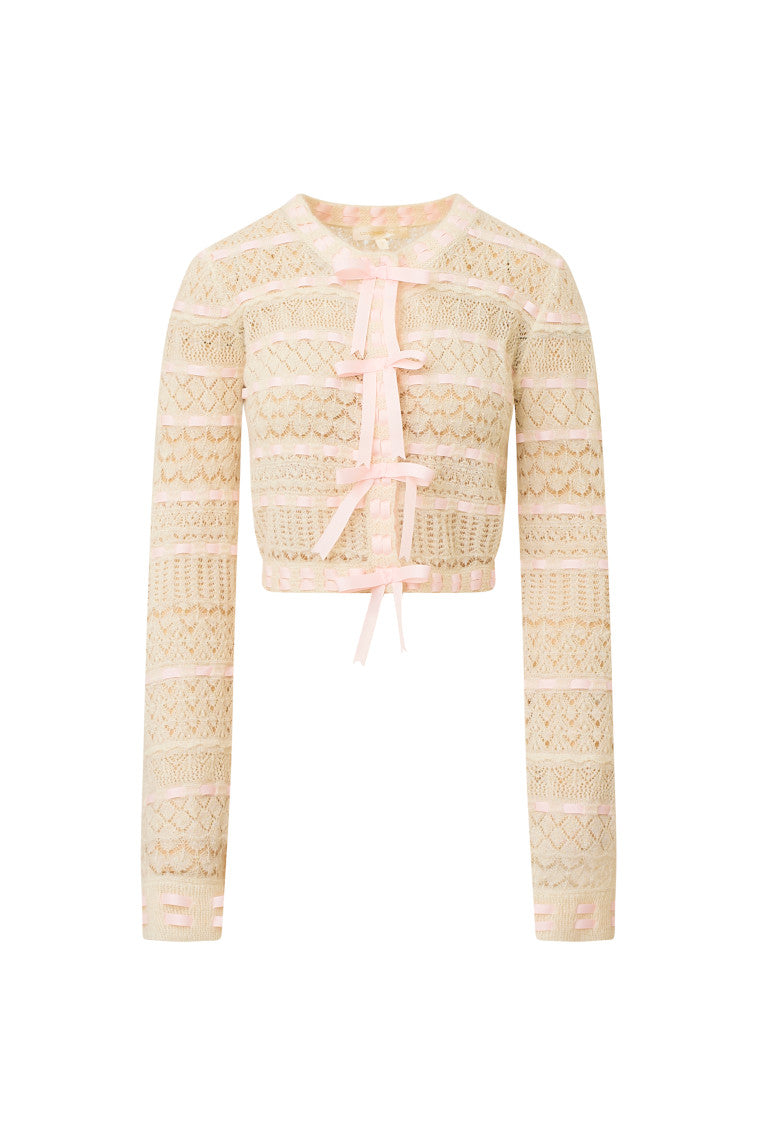 Roselline Bow-Detailed Knit Cardigan-morningim