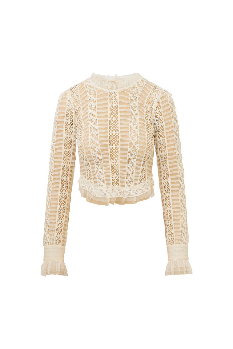 Etheline Crochet Lace Long Sleeve Top-morningim
