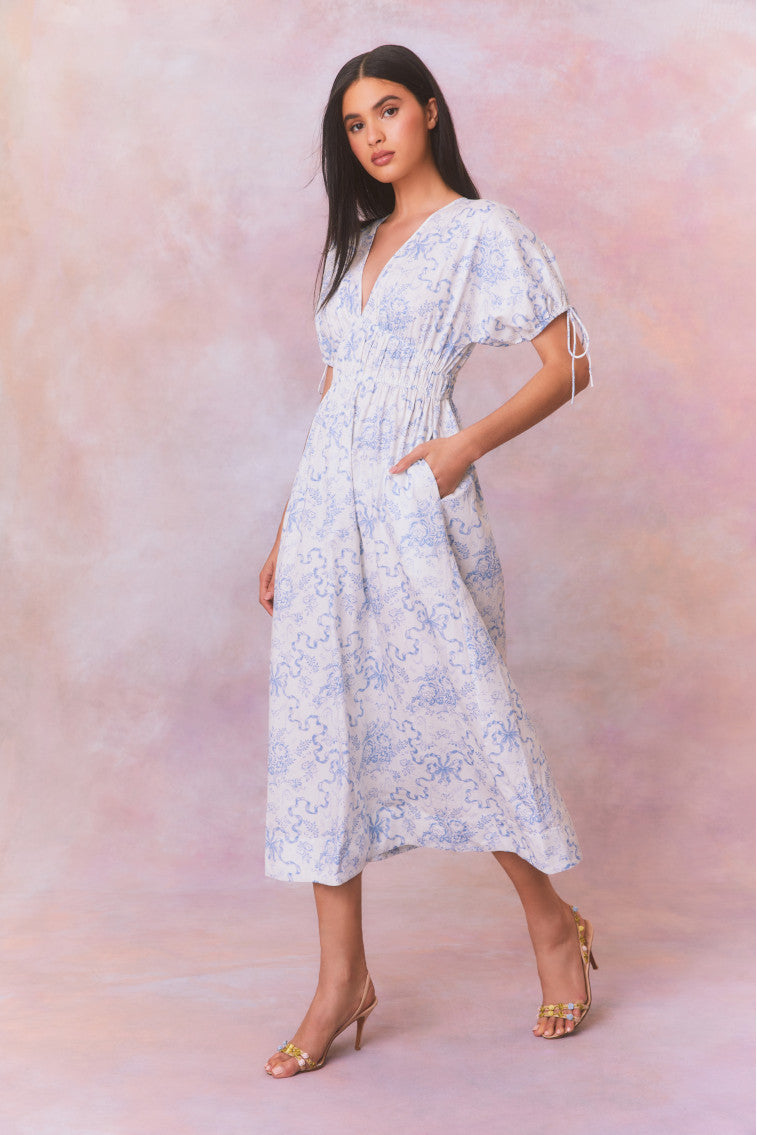 Mastey Bow Print Midi Dress-morningim