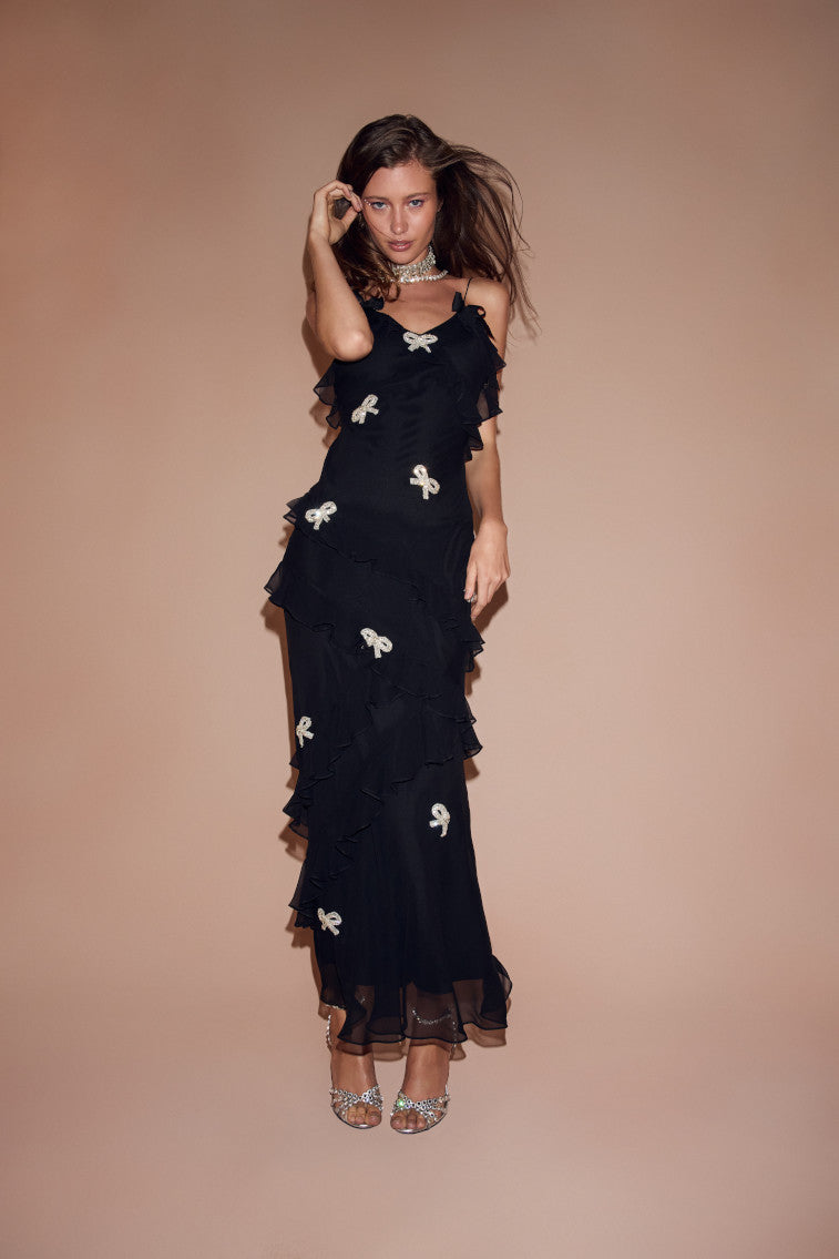 Rialto Crystal Bow-Embellished Maxi Dress-morningim