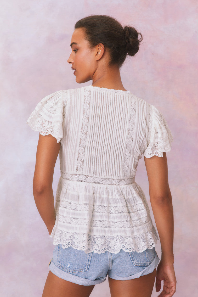 Quinella Cotton Peplum V-Neck Button-Down Blouse-morningim