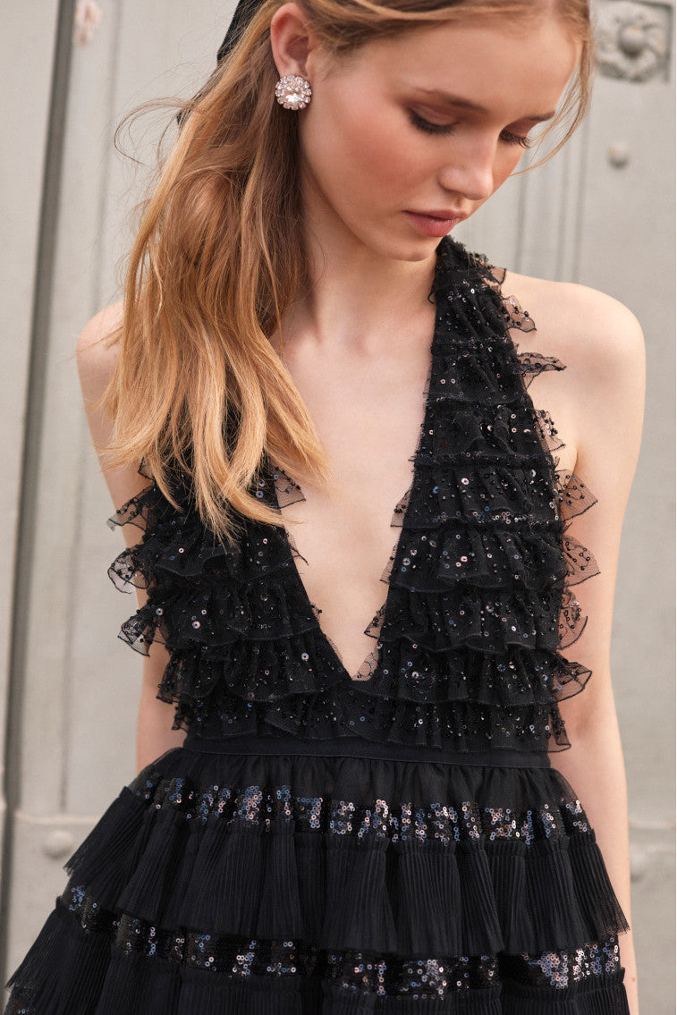 Callaia Tulle Mini Halter Dress-morningim