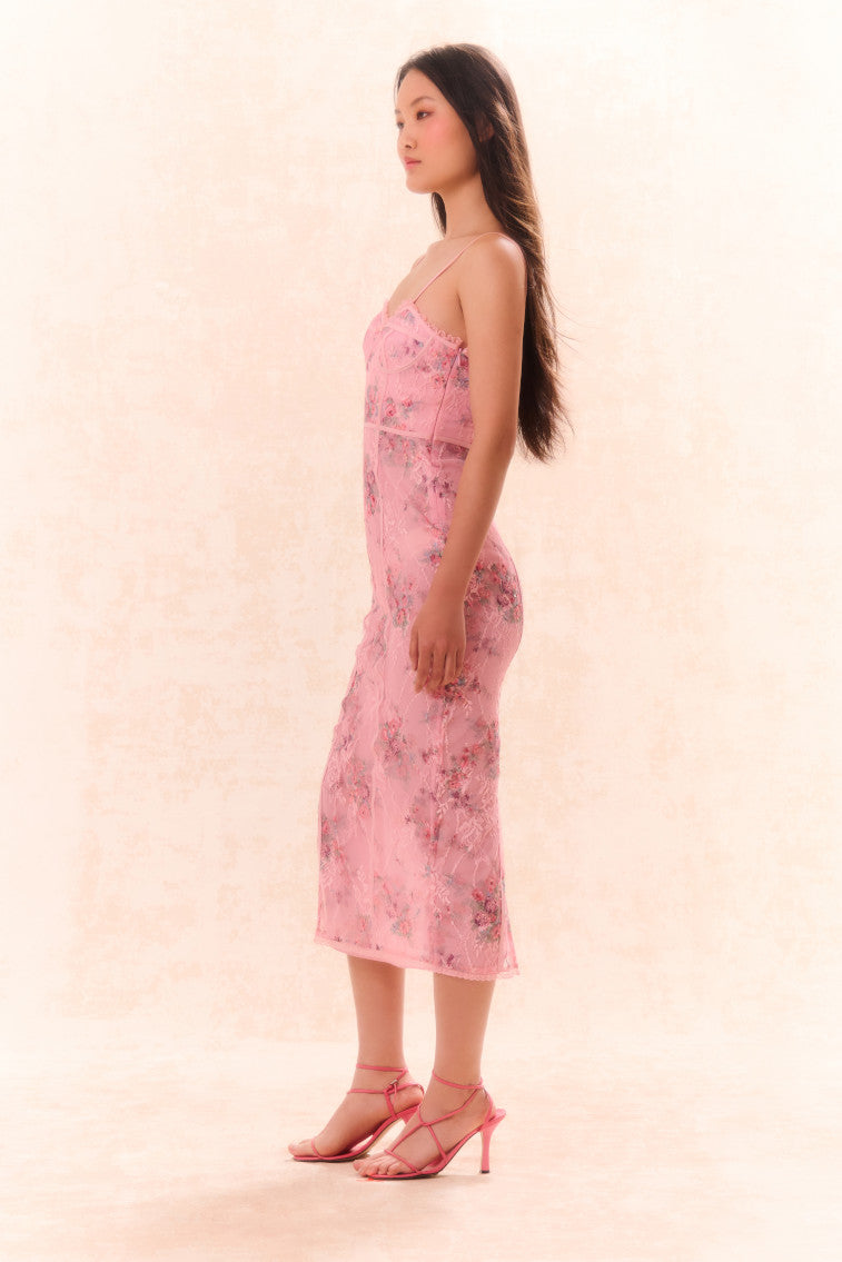 Tresor Lace Bustier Midi Dress-morningim