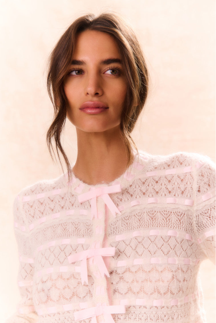 Roselline Bow-Detailed Knit Cardigan-morningim