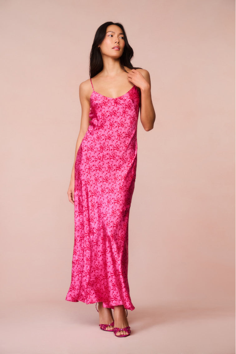 Azalea Silk Bow-Printed Maxi Dress-morningim