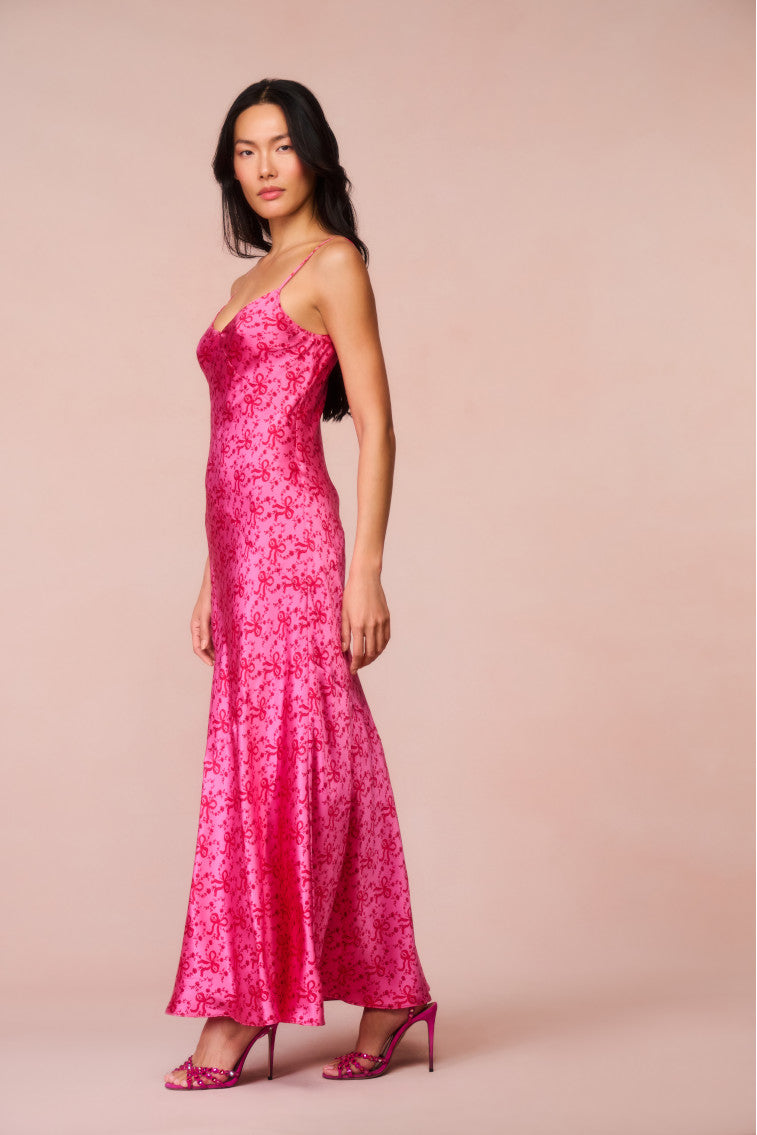 Azalea Silk Bow-Printed Maxi Dress-morningim