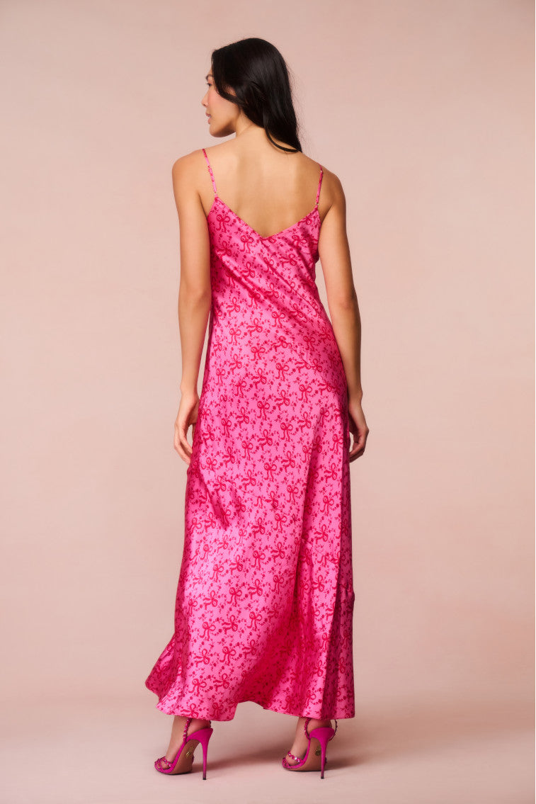 Azalea Silk Bow-Printed Maxi Dress-morningim