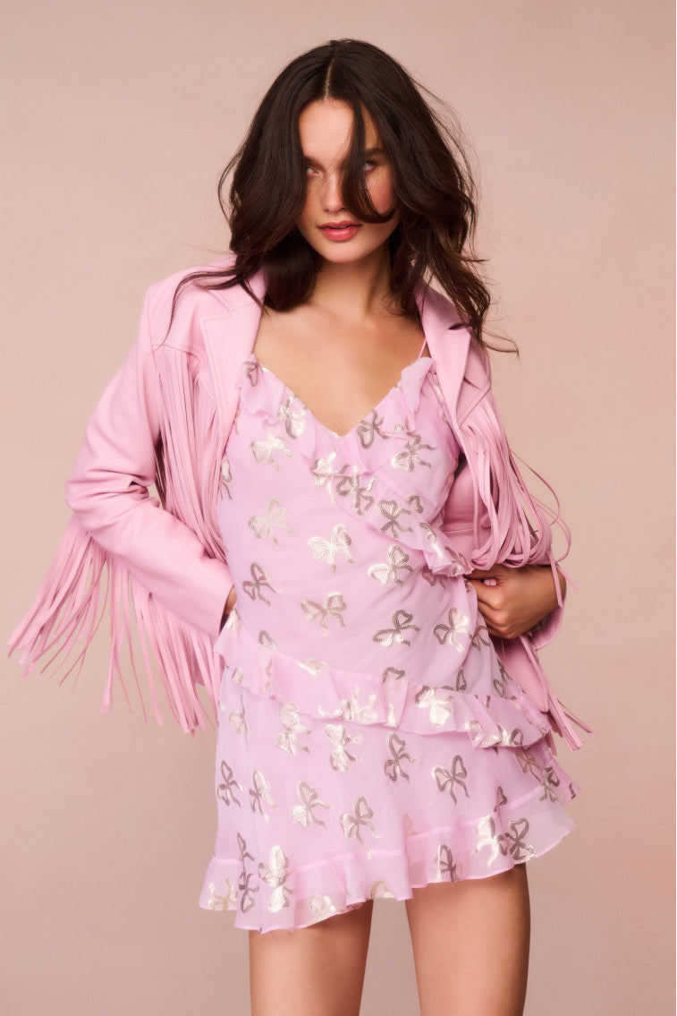 Lomina Silk Metallic Bow Mini Dress-morningim