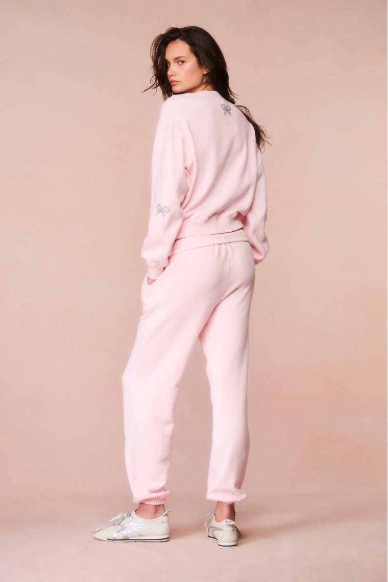 Lillia Crystal Bow Fleece Sweatpant-morningim
