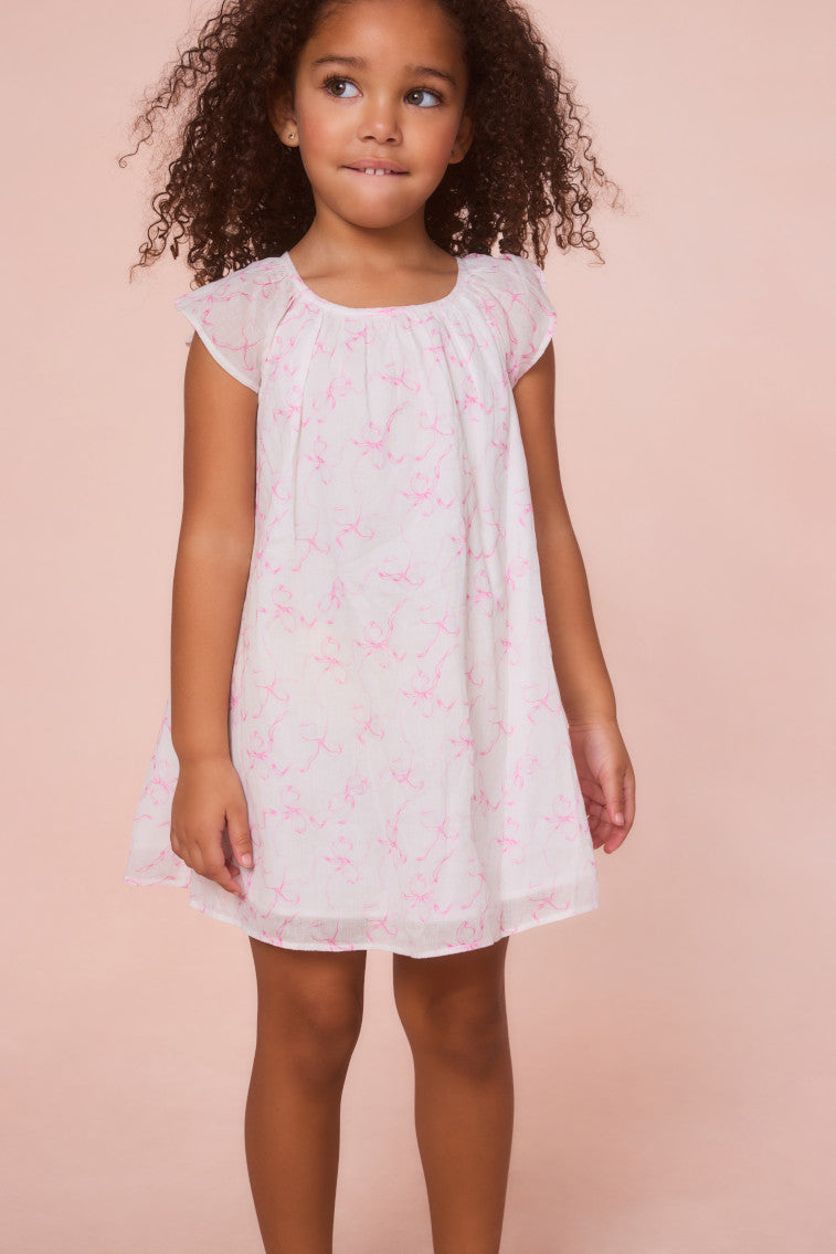 Girls Lou Bow Print Mini Dress-morningim