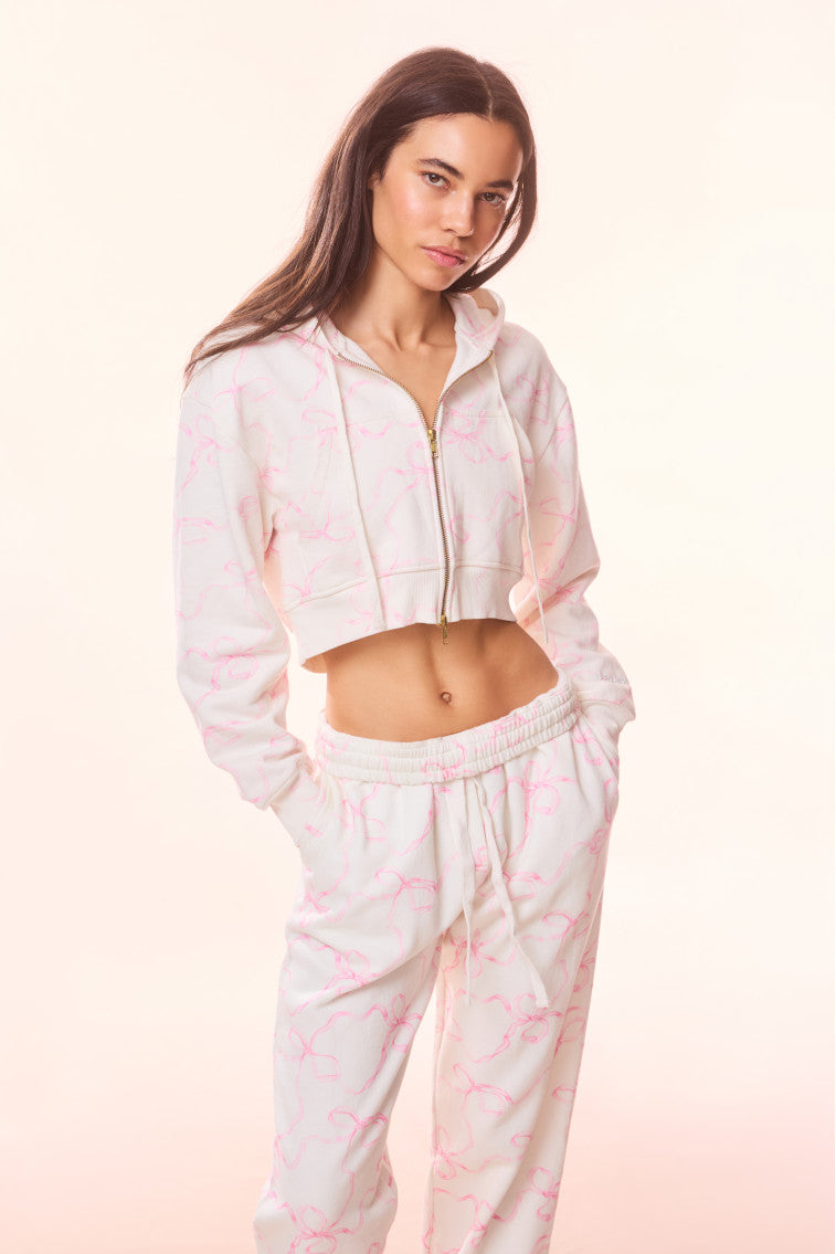 Pierra Cotton Cropped Bow Hoodie-morningim