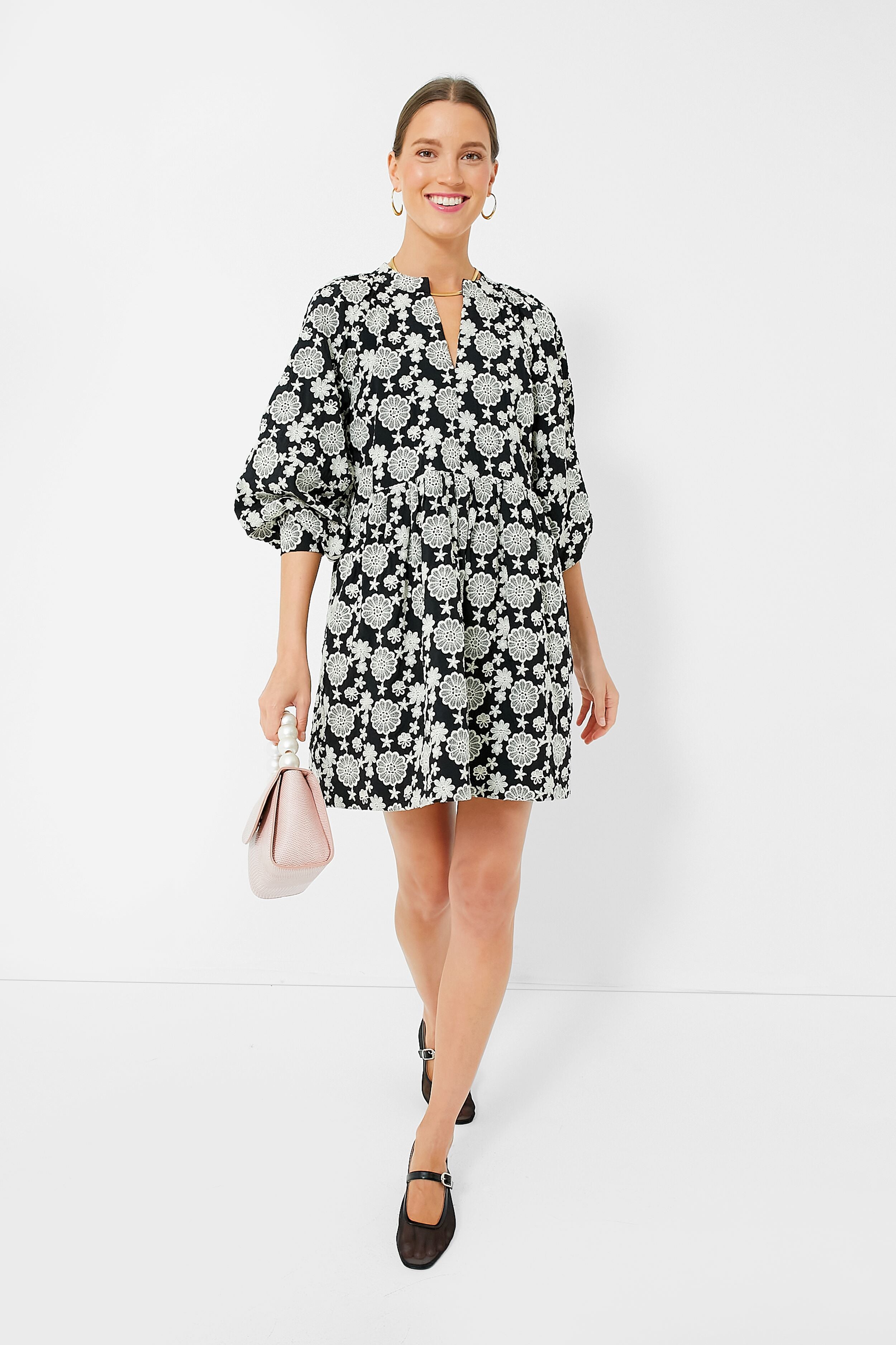 Black & Ivory Eyelet Kathleen Long Sleeve Dress