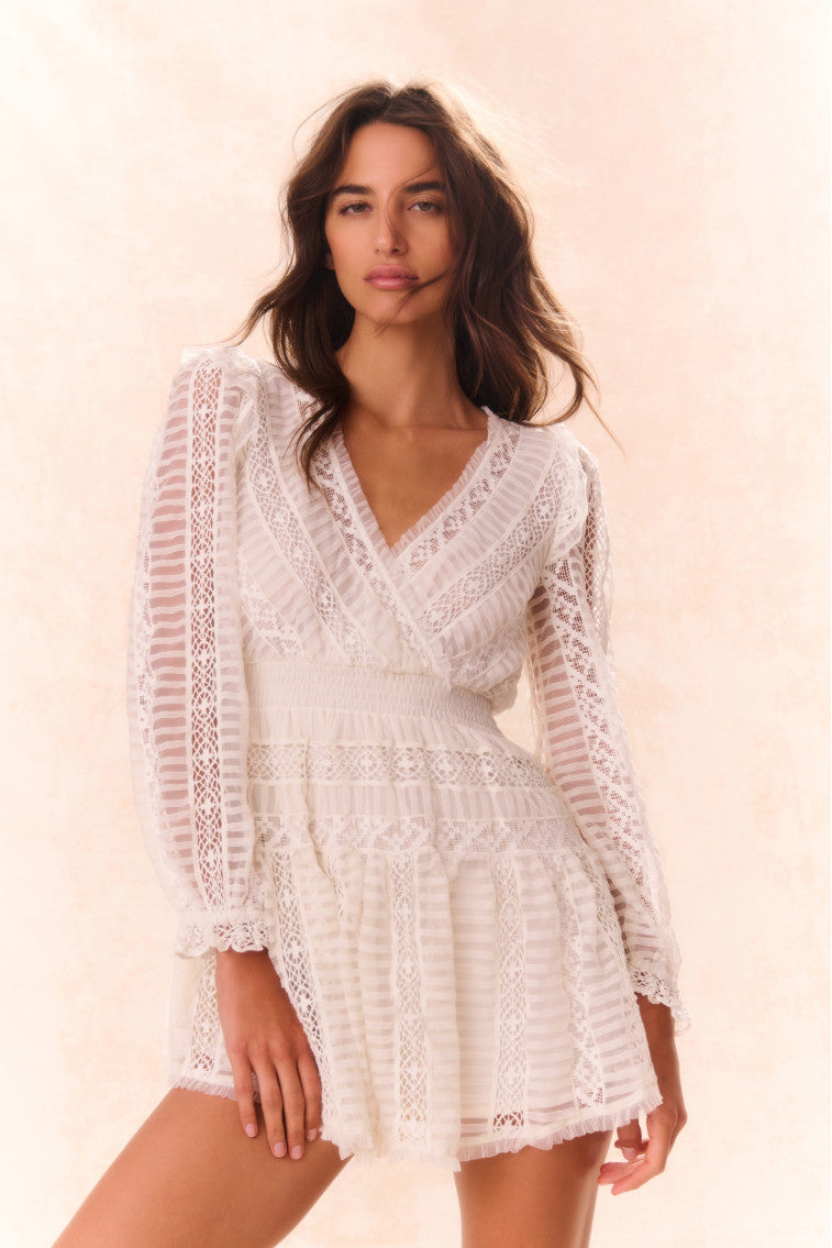 Alonsa Lace-Detailed Mini Dress - CREAM-morningim