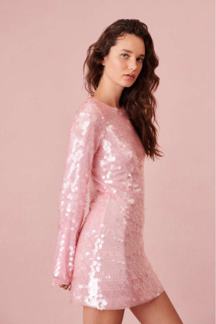 Annabella Sequin Bell Sleeve Mini Dress-morningim