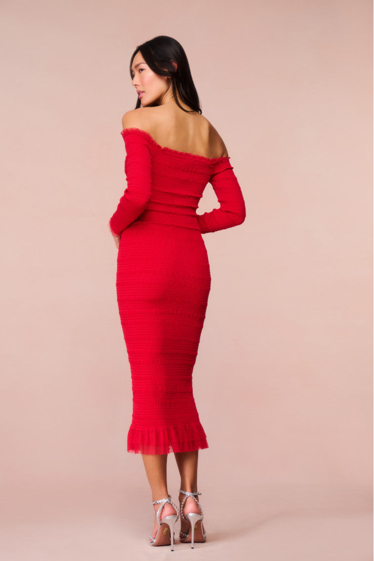 Avelle Smocked Tulle Midi Dress-morningim