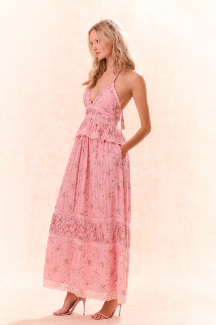 Avice Halter Cotton Print Maxi Dress-morningim