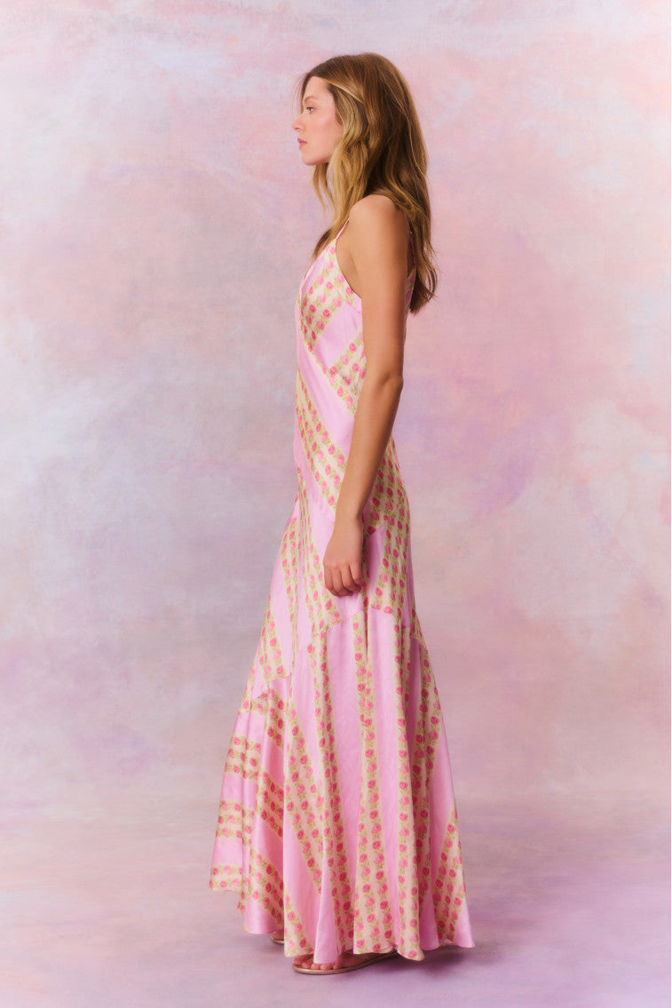 Azalea Satin Floral Maxi Dress-morningim