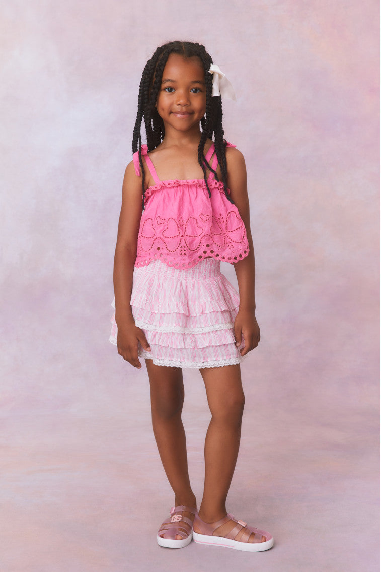 Girls Billie Cotton Stripe Skirt- CAPTIVA PINK-morningim