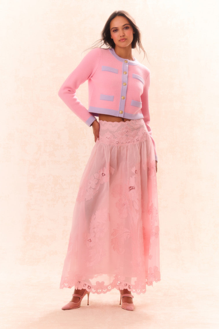 Burano Bouquet Applique Embroidered Maxi Skirt-morningim