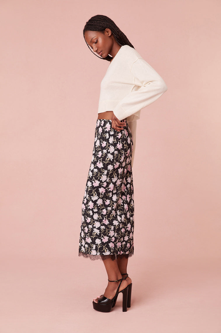 Castle Floral Crepe Midi Skirt-morningim