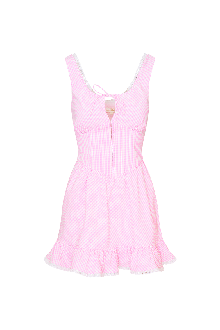 Ceronne Gingham Cotton Mini Dress-morningim