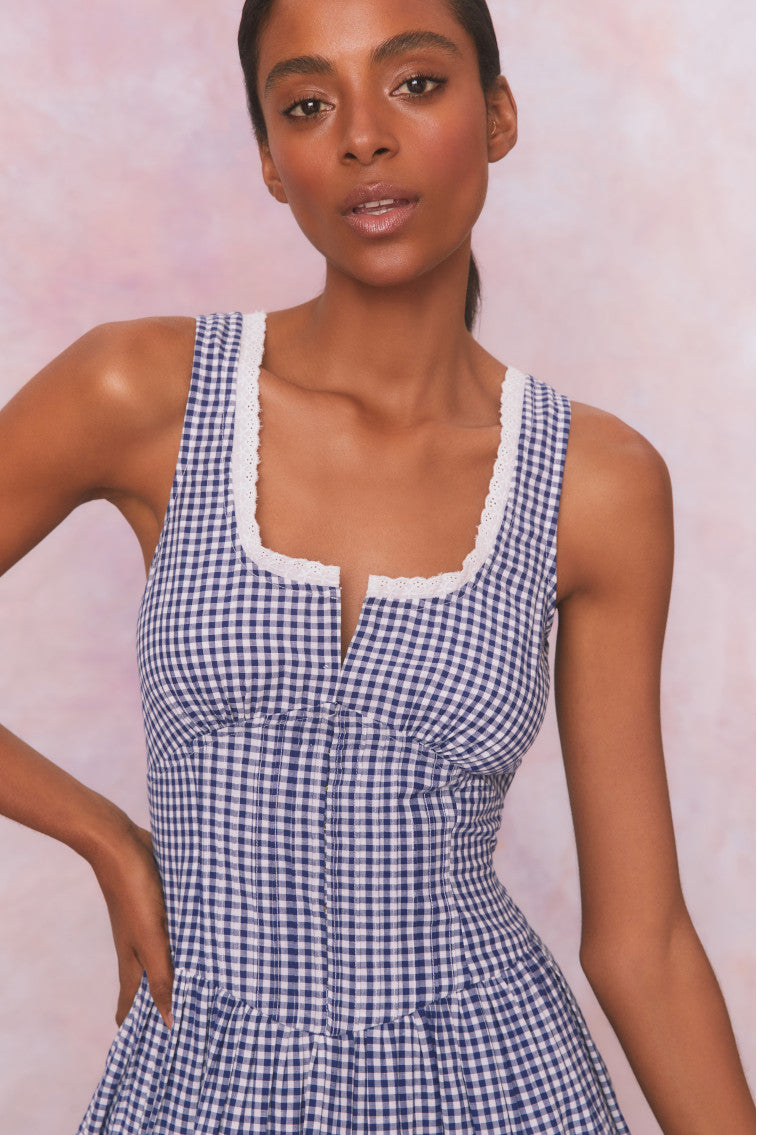 Ceronne Gingham Cotton Mini Dress-morningim