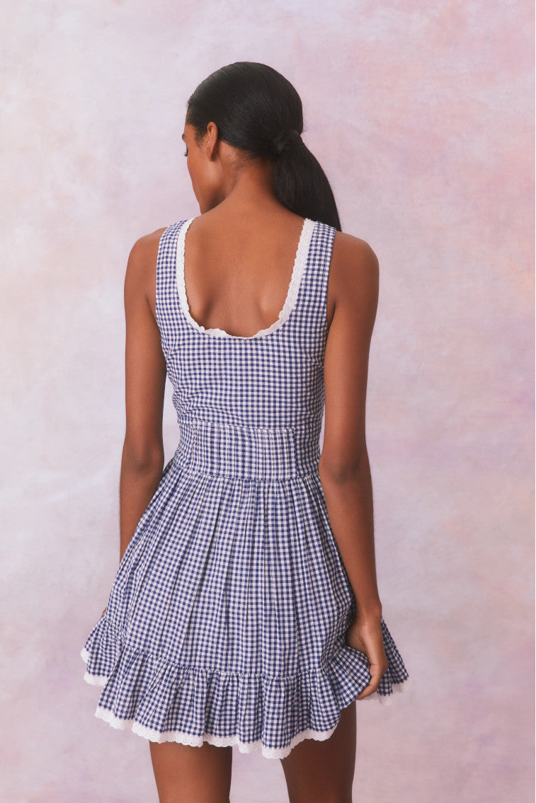 Ceronne Gingham Cotton Mini Dress-morningim